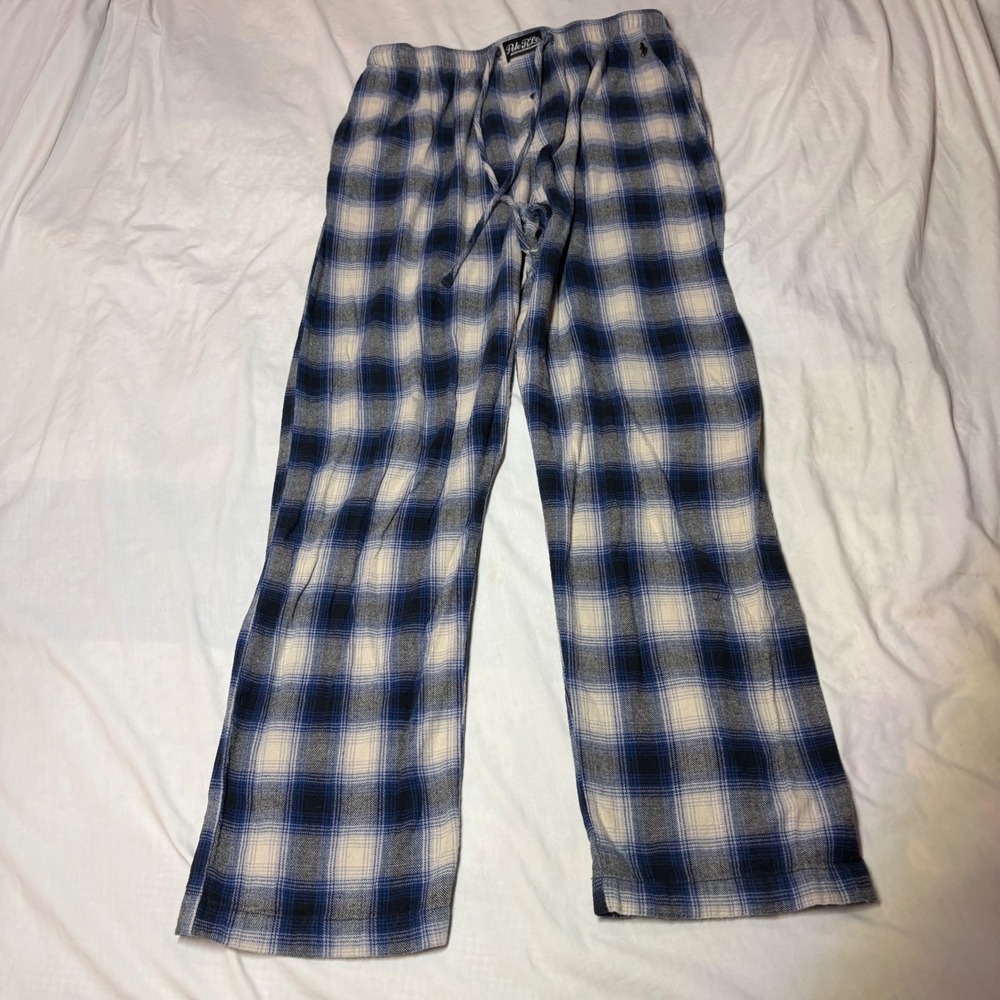 Polo Ralph Lauren Mens Blue White Plaid Flannel Pajama Pants Cotton Large
